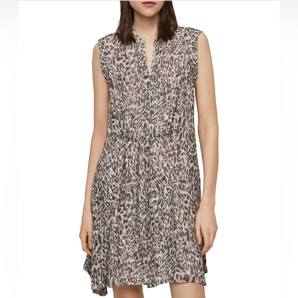 All Saints Clari Kara Leopard Print Mini Dress - Size Large